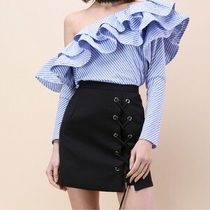 Chicwish Black Lace Up Mini Skirt Medium (Fits like XS!)